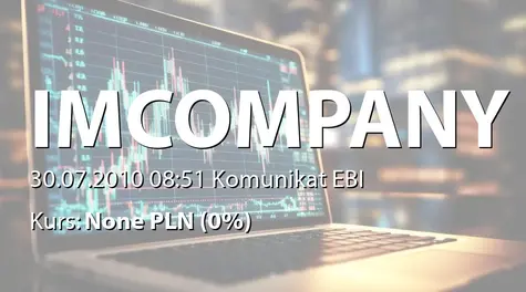 IMC S.A.: Wyniki finansowe Impomed Centrum S.A. na koniec I semestru 2010 (2010-07-30)