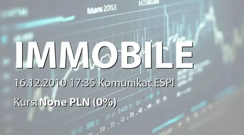 Grupa Kapitałowa IMMOBILE S.A.: Korekta rb 36/2010 &#8211; sprostowanie błędu pisarskiego (2010-12-16)