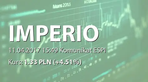 IMPERIO Alternatywna Spółka Inwestycyjna S.A.: Sprzedaż części posiadanego pakietu akcji Grupa Exorigo - Upos SA (2017-04-11)