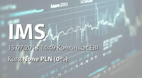 IMS S.A.: Zakup udziałów w spółce zależnej - Videotronic Media Solutions sp. z o.o. (2013-07-15)