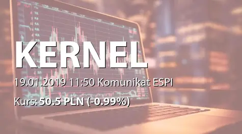Kernel Holding S.A.: Operations update for the three months ended 31 december 2018 (2019-01-19)
