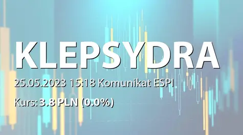 GRUPA KLEPSYDRA S.A.: ZWZ (11:00) - projekty uchwał: pokrycie straty za rok 2022, dalsze istnienie Spółki, emisja akcji serii G i H (2023-05-25)