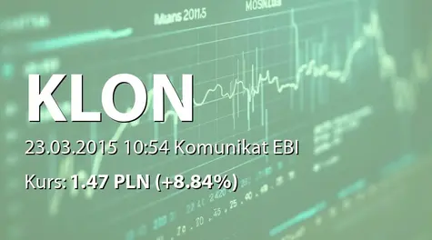 Klon S.A.: ZWZ - projekty uchwał: podział zysku, zmiany w RN, zmiany w statucie, dematerializacja akcji serii A (2015-03-23)