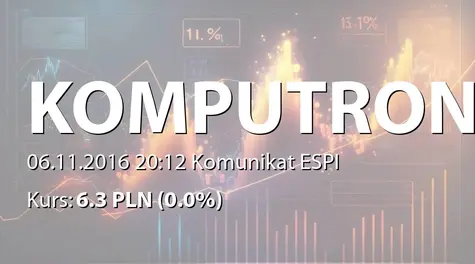 Komputronik S.A.: Wstępne szacunkowe wyniki finansowe za I półrocze 2016 (2016-11-06)