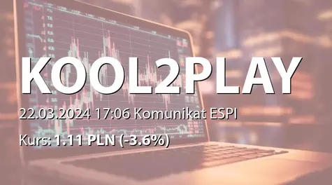 Kool2Play S.A.: ZWZ (10:00) - projekty uchwał: pokrycie straty za rok 2023, emisja akcji serii L (2024-03-22)