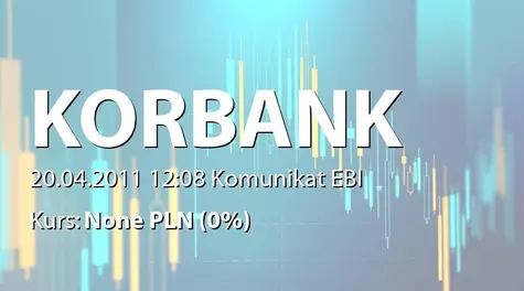 Korbank S.A.: Wyznaczenie pierwszego dnia notowań akcji serii B, C i D oraz zakończenia notowań PDA serii D (2011-04-20)