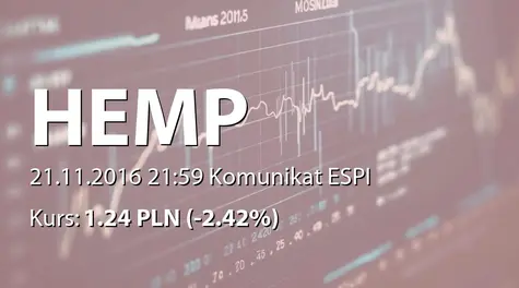 Hemp & Health S.A.: Korekta raportu ESPI 43/2016 (2016-11-21)