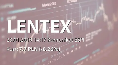 Lentex S.A.: Terminy przekazywania raportów okresowych w 2019 r. (2019-01-23)