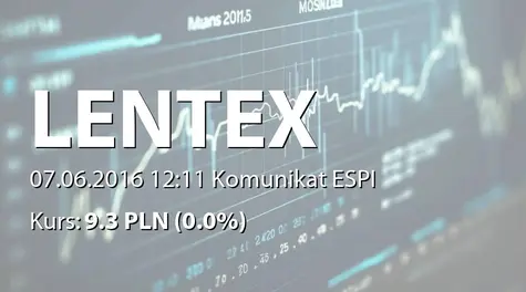 Lentex S.A.: Wypłata dywidendy - 0,45 PLN (2016-06-07)