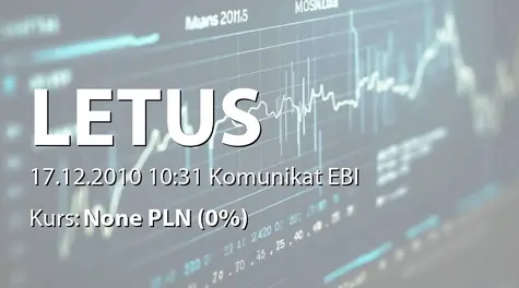 Letus Capital S.A.: Informacja dot. otrzymania nagrody głównej w ogólnokrajowym konkursie Krajowi Liderzy Innowacji i Rozwoju - 2010 (2010-12-17)