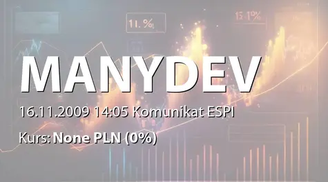 ManyDev Studio SE: Cena emisyjna akcji serii D - 1,50 zł oraz liczba akcji oferowanych (2009-11-16)
