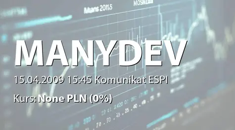 ManyDev Studio SE: Rejestracja podwyższenia kapitału w KRS (2009-04-15)