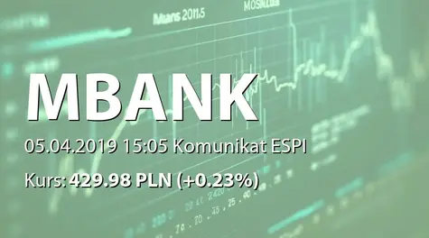 mBank S.A.: Emisja obligacji niezabezpieczonych o wartości 125 000 000,00 CHF w ramach Programu EMTN (2019-04-05)