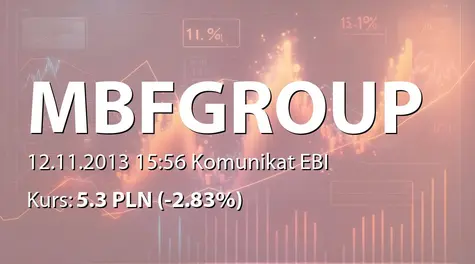MBF Group  S.A.: Umowa objęcia akcji spółki akcyjnej - 374,5 tys. zł (2013-11-12)