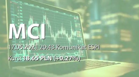 MCI Capital Alternatywna Spółka Inwestycyjna S.A.: Decyzja KNF o braku podstaw do zgłoszenia sprzeciwu wobec bezpośredniego nabycia akcji MCI Capital TFI SA (2021-06-17)