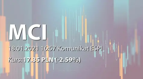 MCI Capital Alternatywna Spółka Inwestycyjna S.A.: Zmiana parytetu wymiany akcji w związku z planowanym połączeniem z Private Equity Managers SA (2021-01-18)