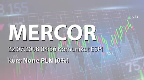 Mercor S.A.: Akcje w posiadaniu Jana Brudnickiego, objęcie akcji w ramach podwyższenia kapitału docelowego w zamian za udziały BEM Brudniccy sp. z o.o. (2008-07-22)