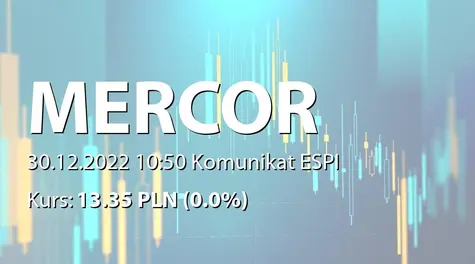 Mercor S.A.: NWZ (11:00) - projekty uchwał: obniżenie kapitału, emisja warrantów serii A i  akcji serii D, zgoda na zbycie ZCP (2022-12-30)
