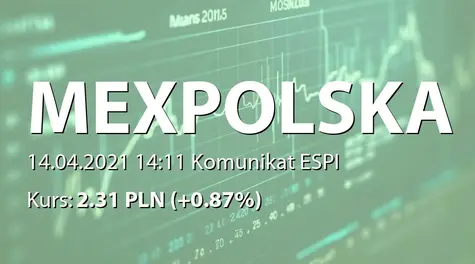 Mex Polska S.A.: Zmiana terminu publikacji SA-R 2020 i SA-RS 2020 (2021-04-14)