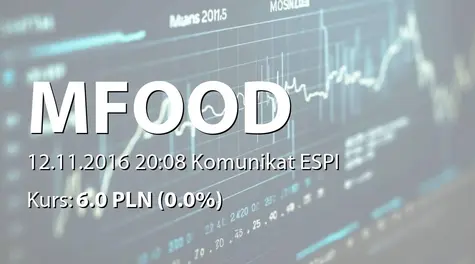 M FOOD S.A.: Korekta prognozy wyników na rok 2016 (2016-11-12)