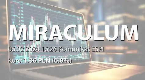 MIRACULUM S.A.: NWZ (12:00) - projekty uchwał: dalsze istnienie Spółki, uchylenie uchwały NWZ ws. upoważnienia Zarządu do podwyższenia kapitału zakładowego, emisja akcji serii Z, zmiany w RN (2024-02-06)