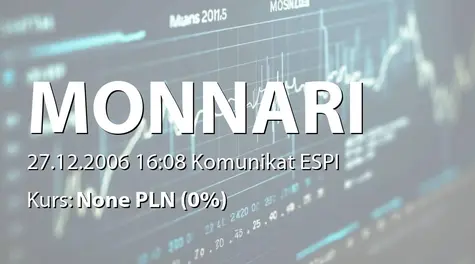 Monnari Trade S.A.: Informacja o kosztach emisji akcji serii D (2006-12-27)