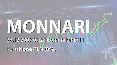 Monnari Trade S.A.: Przesunięcie terminu sfinalizowania umowy z grupą Wortmann KG (2007-12-28)