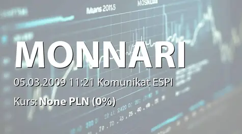 Monnari Trade S.A.: Przychody za luty 2009 r. (2009-03-05)