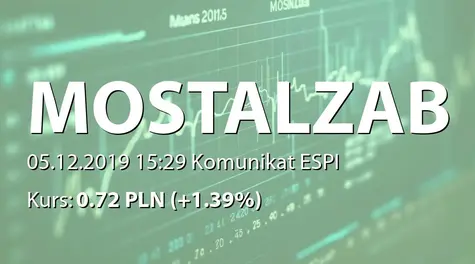 MOSTOSTAL ZABRZE S.A.: Aktualizacja informacji dotycząca postępowania arbitrażowego (2019-12-05)