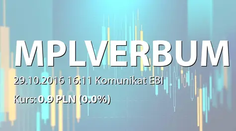 MPL Verbum S.A.: ZWZ - podjÄte uchwały: wypłata dywidendy - 0,05 PLN, zmiany w RN (2016-10-29)