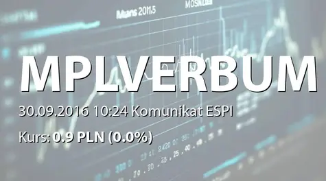 MPL Verbum S.A.: ZWZ - projekty uchwał: wypłata dywidendy - 0,05 PLN, zmiany w RN (2016-09-30)