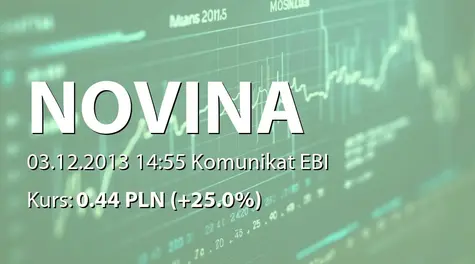 Novina S.A.: WZA - zwołanie obrad: podwyższenie wartości nominalnej akcji, powołanie członka RN, zmiany Statutu (2013-12-03)