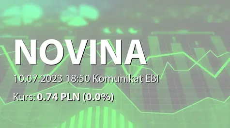 Novina S.A.: ZWZ - podjęte uchwały: podział zysku za rok 2022, upoważnienie Zarządu do podwyższenia kapitału zakładowego, zmiany w RN (2023-07-10)