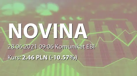 Novina S.A.: ZWZ - podjęte uchwały: zysk na kapitał rezerwowy, skup akcji własnych (2021-06-28)