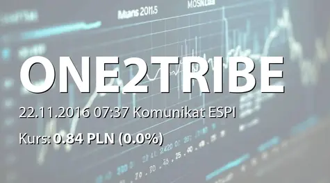 One2Tribe S.A.: Rozpoczęcie negocjacji w sprawie podpisania umowy ramowej (2016-11-22)