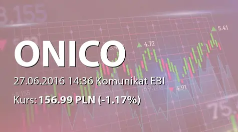 Onico S.A.: Wypłata dywidendy - 2 PLN (2016-06-27)
