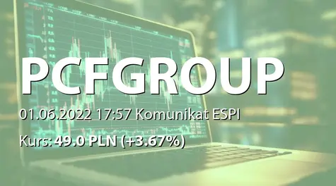 PCF Group S.A.: ZWZ - projekty uchwał: wypłata dywidendy - 0,27 PLN, zmiany w RN, upoważnienie do nabywania akcji własnych, przyjęcie Programu Motywacyjnego, emisja warrantów serii C i akcji serii E (2022-06-01)