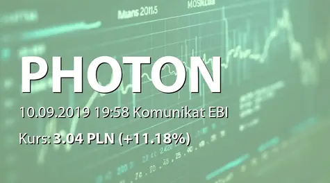 Photon Energy N.V.: Raport za sierpień 2019 (2019-09-10)