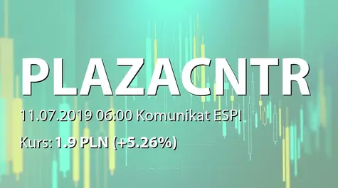 Plaza Centers N.V.: Agreement for the sale of a plot in Miercurea Ciuc, Romania (2019-07-11)