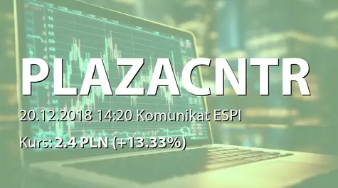 Plaza Centers N.V.: Disposal of shopping centres in the US - uzupełnienie (2018-12-20)