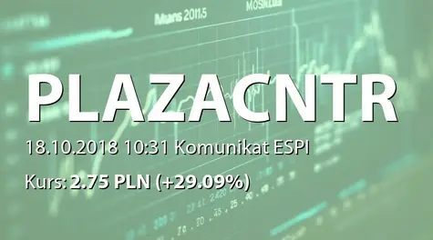 Plaza Centers N.V.: Regarding the signing of a term sheet for the sale lot in Chennai, India (2018-10-18)