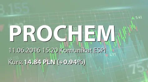 Prochem S.A.: ZWZ - podjęte uchwały: wypłata dywidendy - 1,59 PLN, zmiany w RN (2016-06-11)