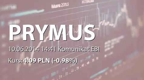 Prymus S.A.: WZA - podjęte uchwały: podział zysku, wypłata dywidendy - 0,15 zł, umorzenie akcji własnych, zmiany Statutu (2014-06-10)