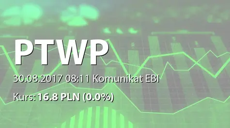 Polskie Towarzystwo Wspierania Przedsiębiorczości S.A.: Rejestracja podwyĹźszenia kapitału PTWP Event Center sp. z o.o. (2017-08-30)