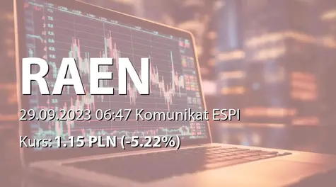 Raen S.A.: Wybór oferty na rozwijanie projektów PV przez Seed Capital sp. z o.o. (2023-09-29)