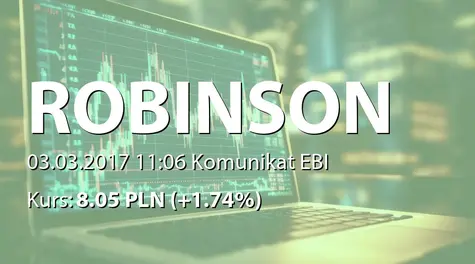 Robinson Europe S.A.: Rekomendacja ZarzÄdu ws. wypłaty dywidendy - 0,05 PLN (2017-03-03)