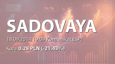 Sadovaya Group S.A.: Current report no.16/2014
Dated 23 June 2014
CHANGE OF THE REGISTERED ADDRESS (2014-09-18)