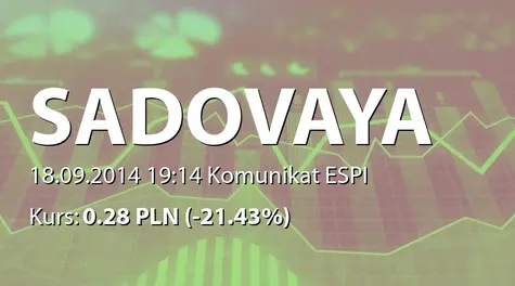 Sadovaya Group S.A.: Current report no.17/2014
Dated 04 August 2014
CHANGE OF THE DATE OF ANNUAL GENERAL MEETING OF SHAREHOLDERS (2014-09-18)