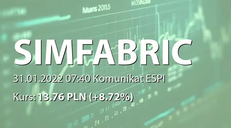 SimFabric S.A.: Szacunkowe wybrane dane finansowe Grupy za rok 2021 (2022-01-31)