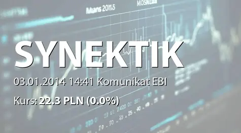 Synektik S.A.: Rejestracja podwyższenia kapitału zakładowego w KRS (2014-01-03)